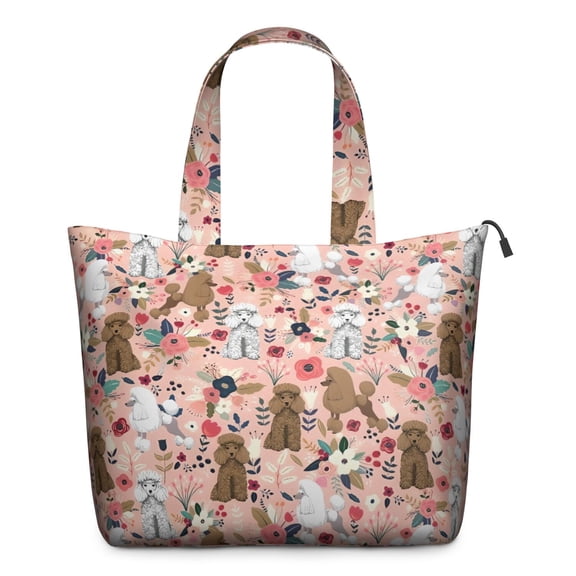 Poodle Dog and Flower Floral Travel Tote Bags for Women Carry On,Large Weekender Bags for Women Travel,Multi Functional Duffle Bag for Work,Shopping,Sports