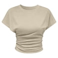 thumbnail image 6 of NinXxx Women's Lightweight Crewneck Relaxed Soft Blend Everyday Tee Beige S, 6 of 6