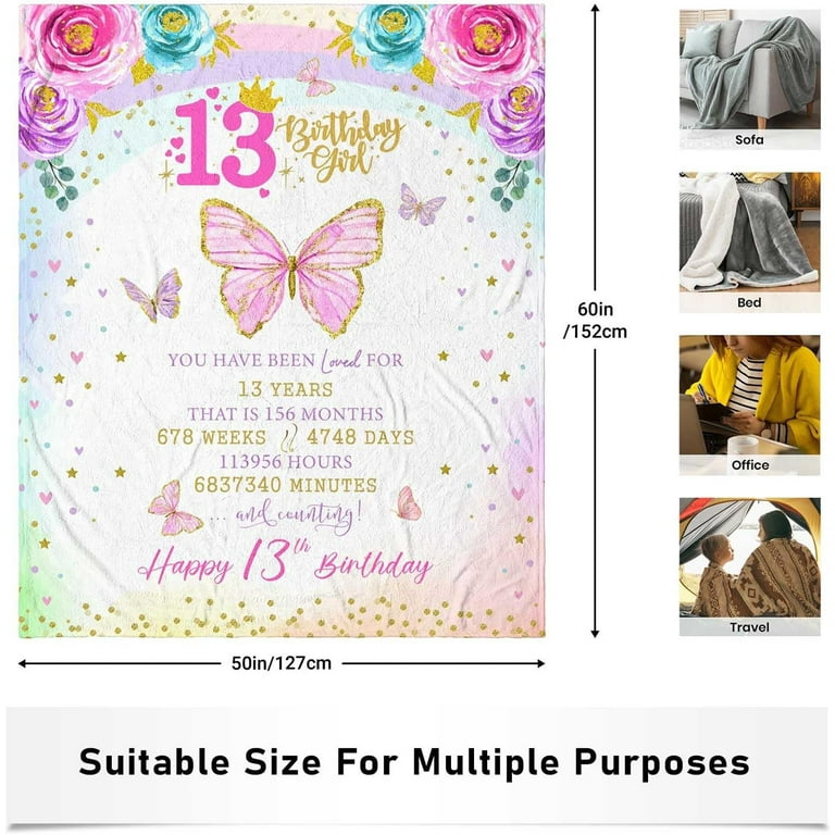 Sweet 13th Birthday Gifts for Girls Blanket 60x50, Sweet 13