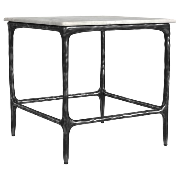 Ebby Square Genuine Marble Top Metal End Table White and Antique Black