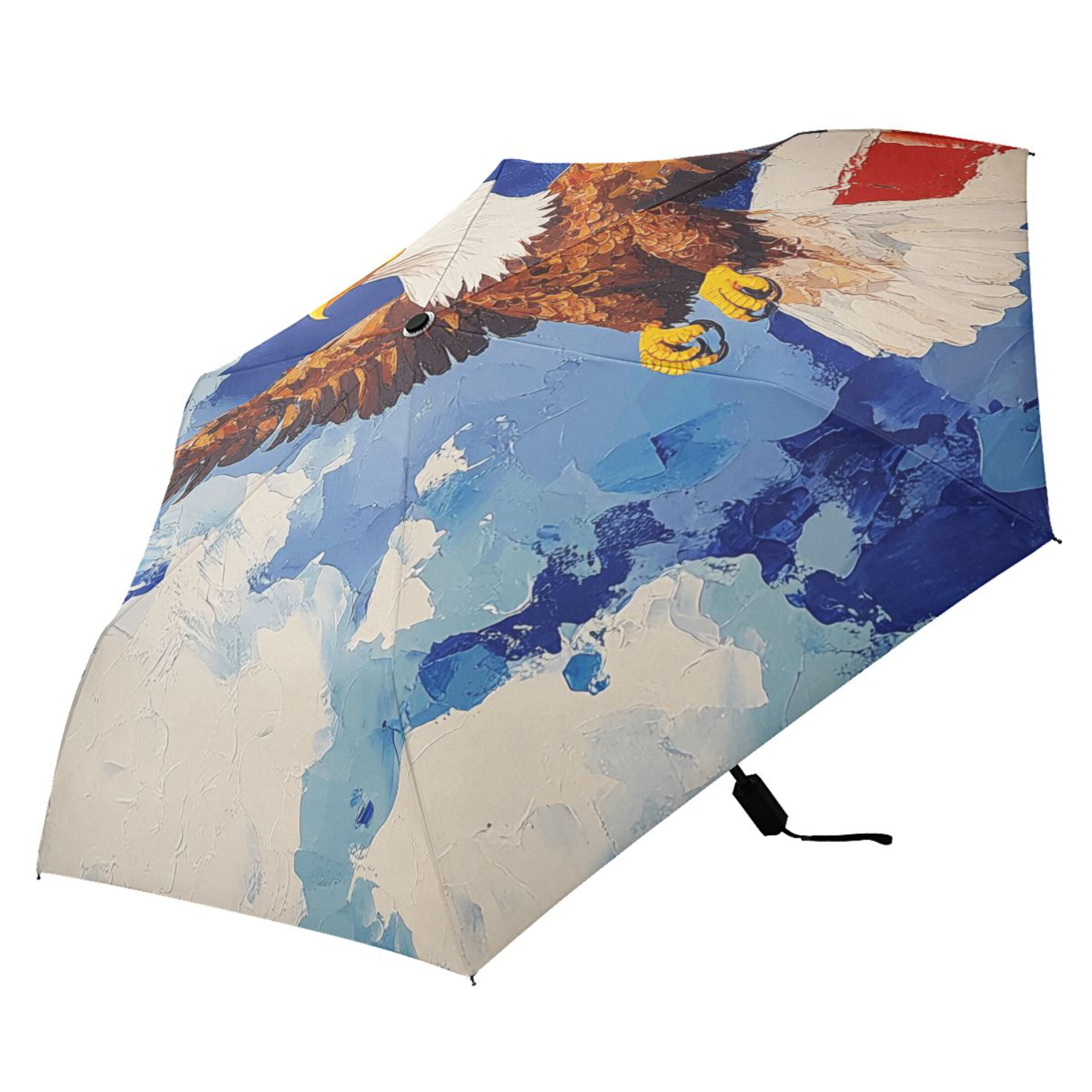 American Flag Eagle Clouds Compact Sun Umbrella Windproof Travel Umbrellas for Rain Strong Portable UV Protection