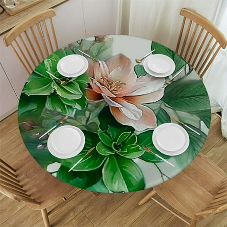 

Patifu Flowers Leaves Round Table Cover Stain Resistant Washable Indoor Outdoor Tablecloth Kitchen Dining Wedding Parties 100% Polyester Table Cloth with Elastic Edge 46 -50