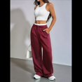 thumbnail image 4 of Pantalones A Rayas para Mujer, de Color Block, Cintura Alta, Pierna , Informales, para Trabajo y Oficina. Rojo Vino XXL, 4 of 9