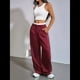 thumbnail image 4 of Pantalones A Rayas para Mujer, de Color Block, Cintura Alta, Pierna , Informales, para Trabajo y Oficina. Rojo Vino XXL, 4 of 9