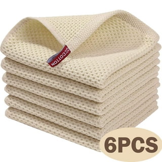 QUILTINA Cotton Waffle Weave Dish Towels Set, 17 x 25 Inches, 6 Pack,  Beige, Brown, Dark Grey