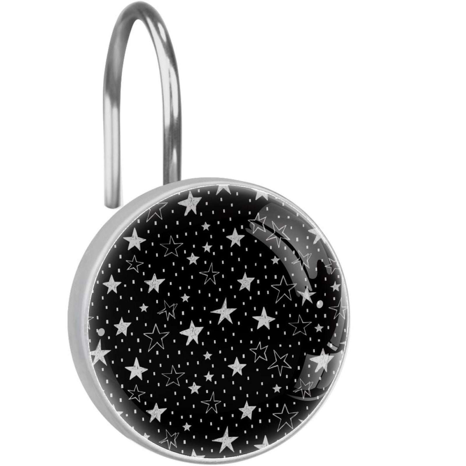 Black and White Stars Shower Curtain Hooks（Set of 12）for Home Hotel