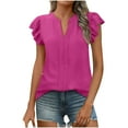thumbnail image 1 of Timegard Summer Top for Women Ruffle Cap Sleeve V Neck Lightweight Tee Casual Solid Color Tunic Top, 1 of 2