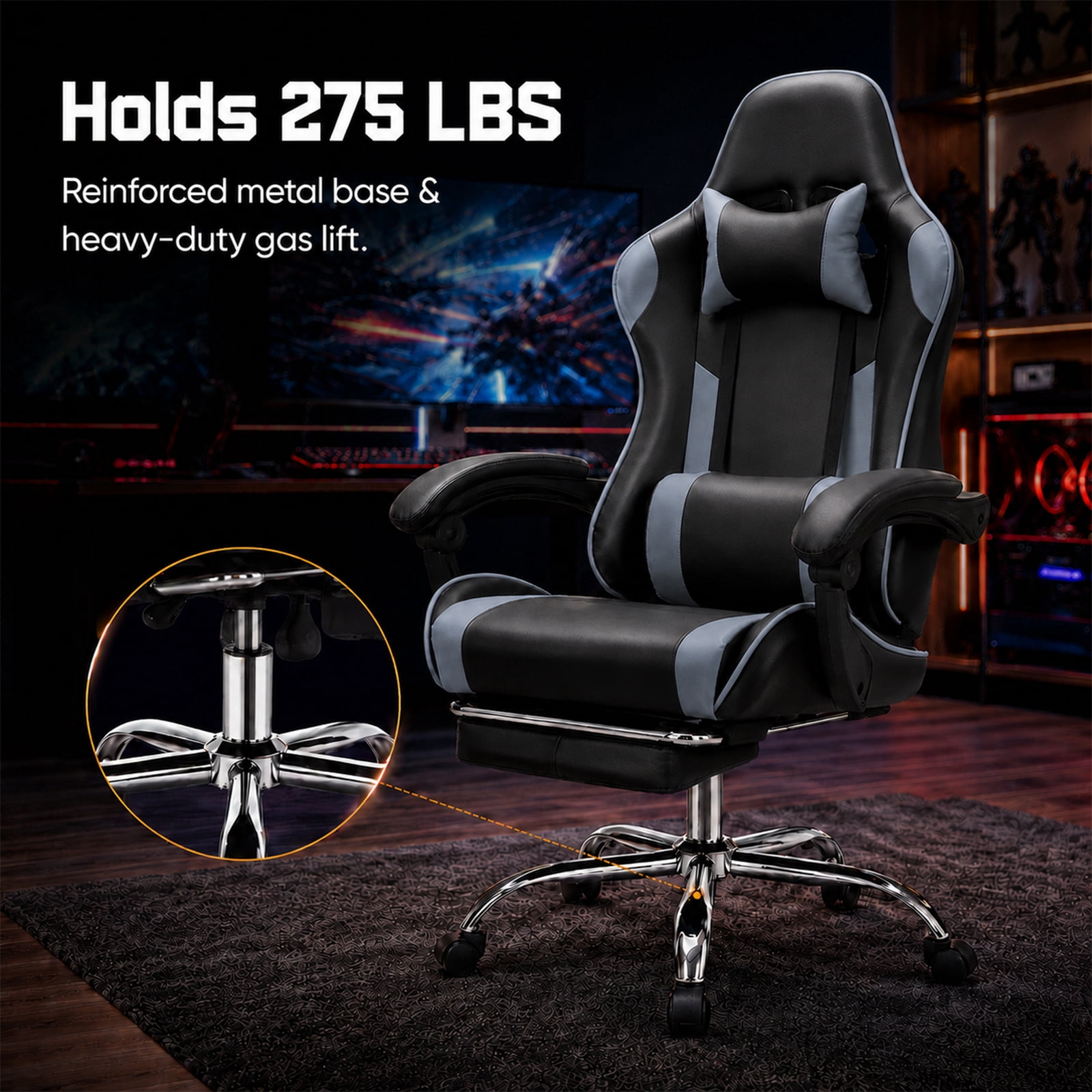 Alvantor Gaming Chair, Adjustable Backrest and Height, Ergonomic Computer Chair with Footrest and Lumbar Support, 275lb Capacity