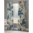 thumbnail image 4 of Vintage Leaves Sheer Curtains 108 Inches Long 2 Panels Blue Tropical Plant Linen Texture Light Filtering Semi Sheer Window Curtains Drapes for Bedroom Living Room 52"x108", 4 of 7