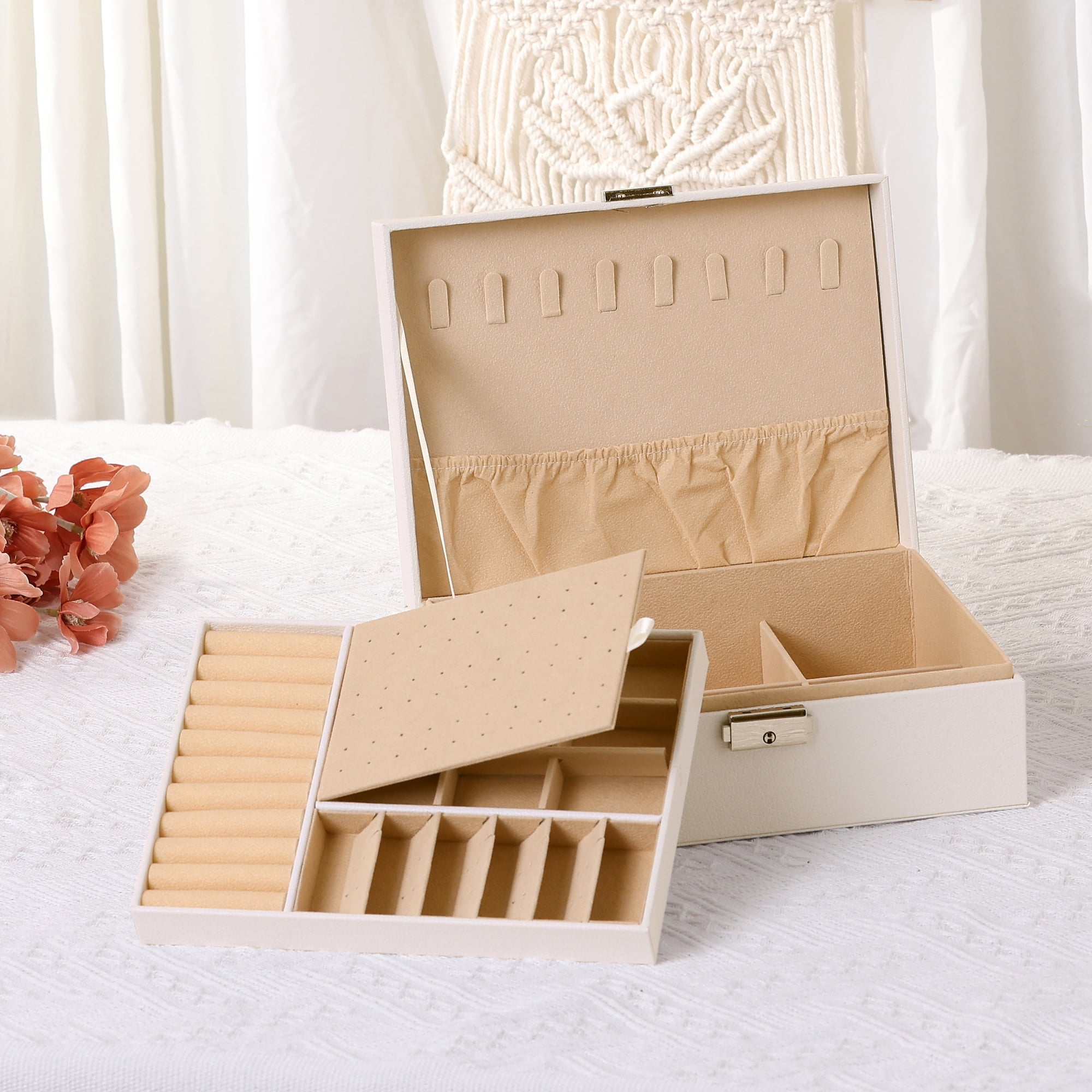 Unique Bargains Jewelry Box Small PU Leather Jewelry Organizer Case Storage Display Holder White