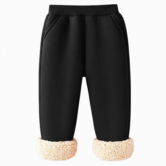 11-12T Tween Kids Fall Winter Thick Sherpa Lined Sweatpants Elastic Waist Cuffed Fleece Lined Loose Casual Pants with Side Pockets for Boys Girls 3-14 Years School Indoor Daily Wear,Black