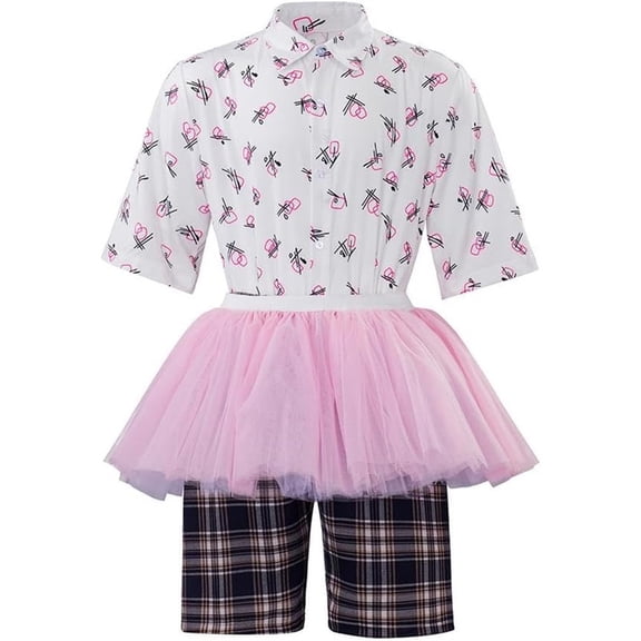 Mens Ace Ventura Pink Tutu Tropical Detective Style Outfit Pink Skirt Set Printed Shirt and Shorts Costume