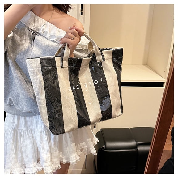 PVC Tote Bag with Letter Print, Waterproof Plastic Handbag for Shopping, Daily Commute, and Travel, Approximately 16.9 x 12.6 x 5.9 Inches (Black)