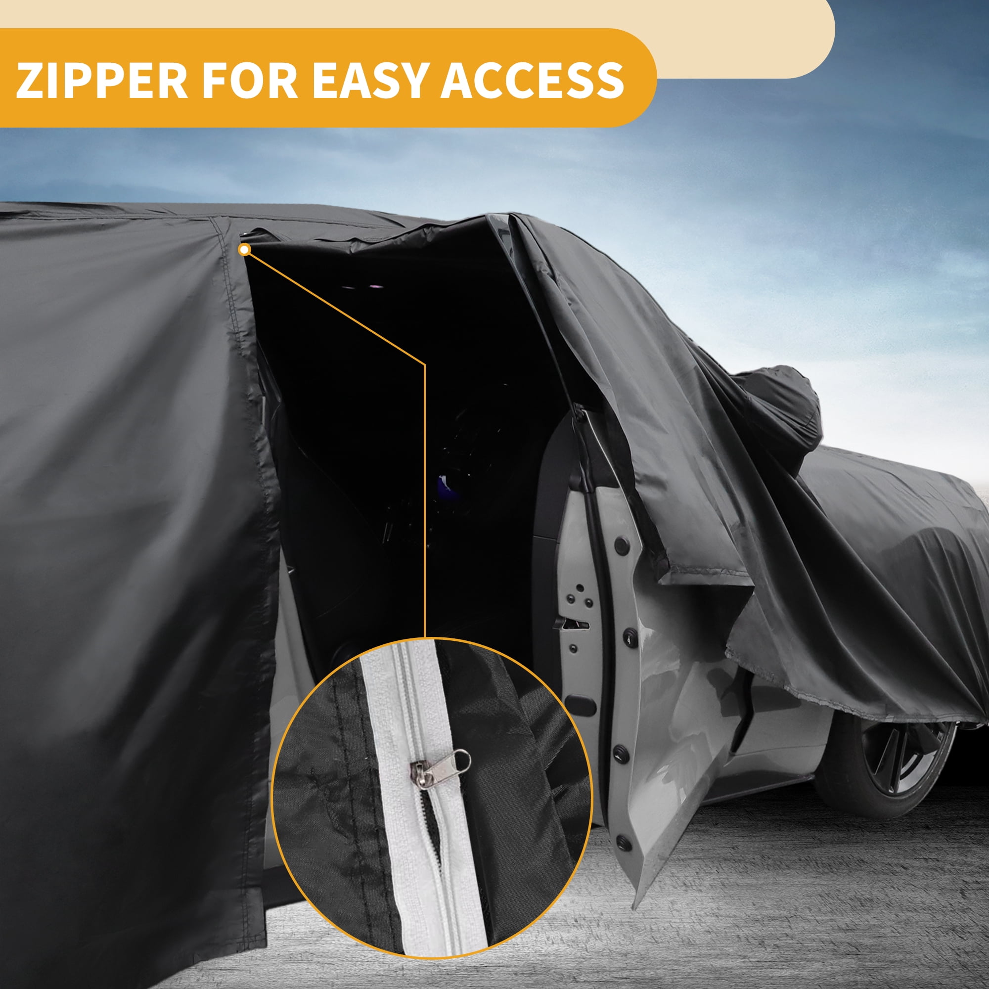 Unique Bargains All-Weather Car Cover Black with Right Zipper 171.26"x57.09"x46.85"