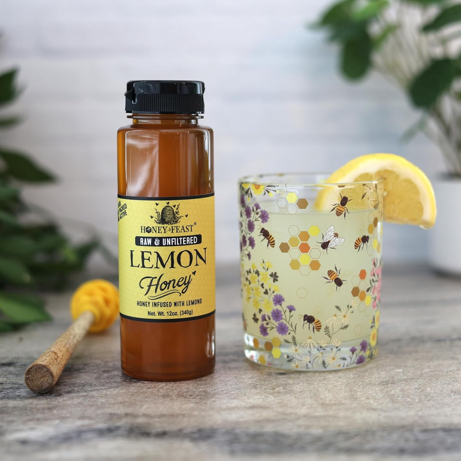 HONEY FEAST Organic Lemon Honey 12OZ (Pack of 3) | Zesty Florida Lemon Infused Honey | Unfiltered & Pure | Enhance Your Culinary & Tea Experience