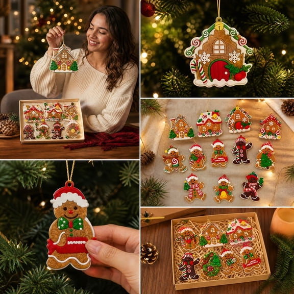 Akmoler Gingerbread Christmas Decorations Indoor, 12 PCS Christmas Gingerbread Man Ornaments, Hanging Decor for Xmas Tree Winter Home Wall Holiday Supplies - A