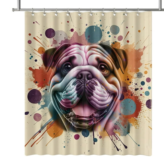 Bulldog Portrait Watercolor Vintage Retro Styles Shower Curtain Dog Lover Gifts Idea Waterproof Bathroom Bathtub Curtain - 00001