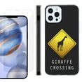 thumbnail image 1 of Slim Fit Protective Phone Case for Apple iPhone 12 / iPhone 12 Pro, with Tempered Glass Screen Protector, by OneToughShield ® - Road Sign Giraffe, 1 of 3