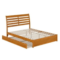 Emelie Queen Wood Platform Bed w Panel Footboard & TXL Trundle in Light Toffee
