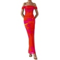 thumbnail image 3 of Vestido PRETTYGARDEN Verano 2025 Naranja con Hombros Descubiertos y Fruncido XXL, 3 of 5