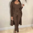 thumbnail image 2 of ATOYSOY Women's Long Sleeve Sweatsuits Three Piece Ribbed Outfits Knitted Tank Tops Skinny Pants Open Front Cardigans Fall Trendy Pockets Tracksuits Casual Brown XXL, 2 of 5