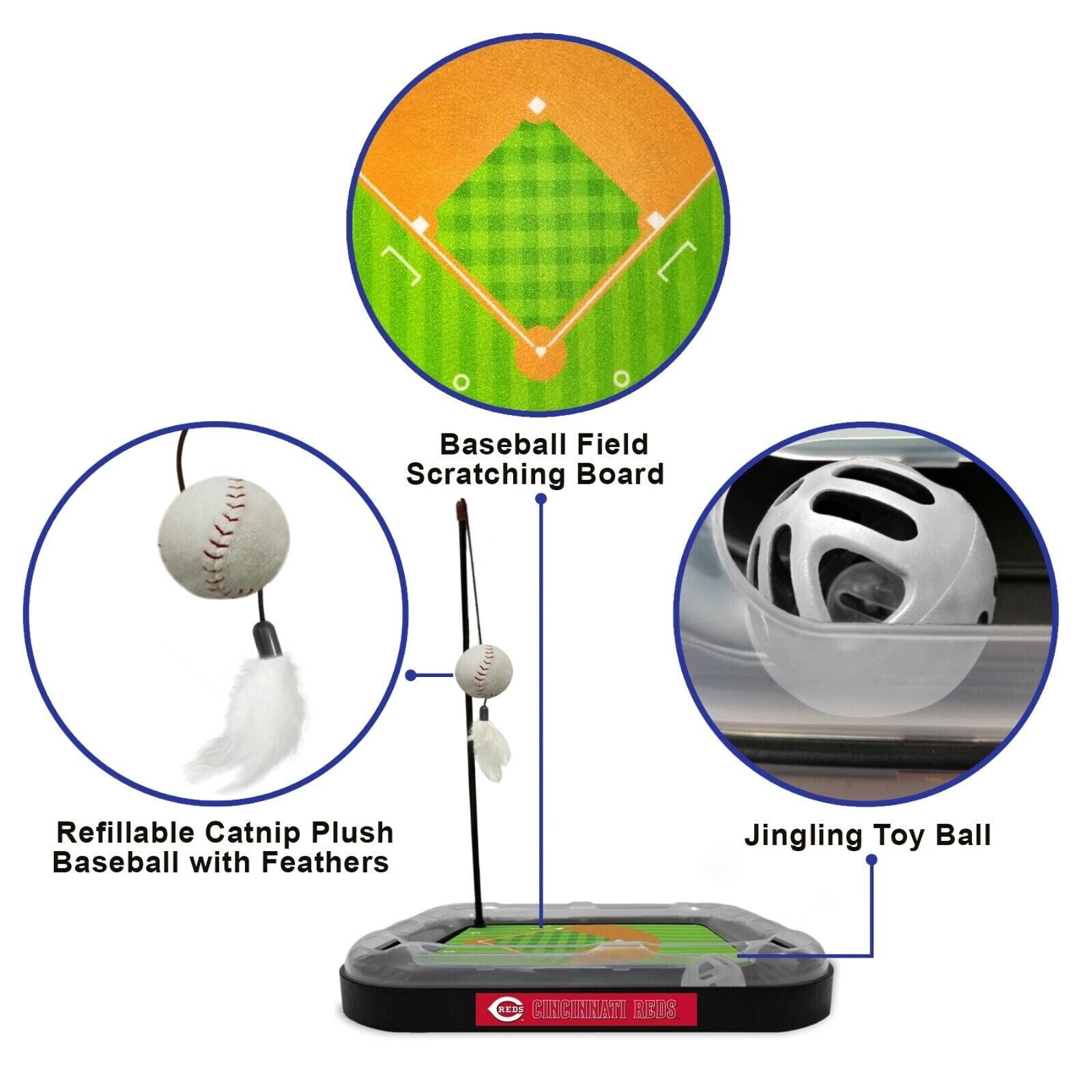 MLB Cincinnati Reds CAT Scratcher Mat Toy with Catnip Plush & Feather Cat Toy 5-in-1 Kitty Toy