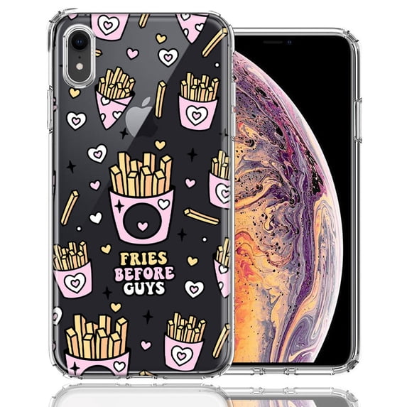 MUNDAZE Apple iPhone XR Cute Valentine Pink Love Hearts Fries Before Guys Double Layer Phone Case Cover