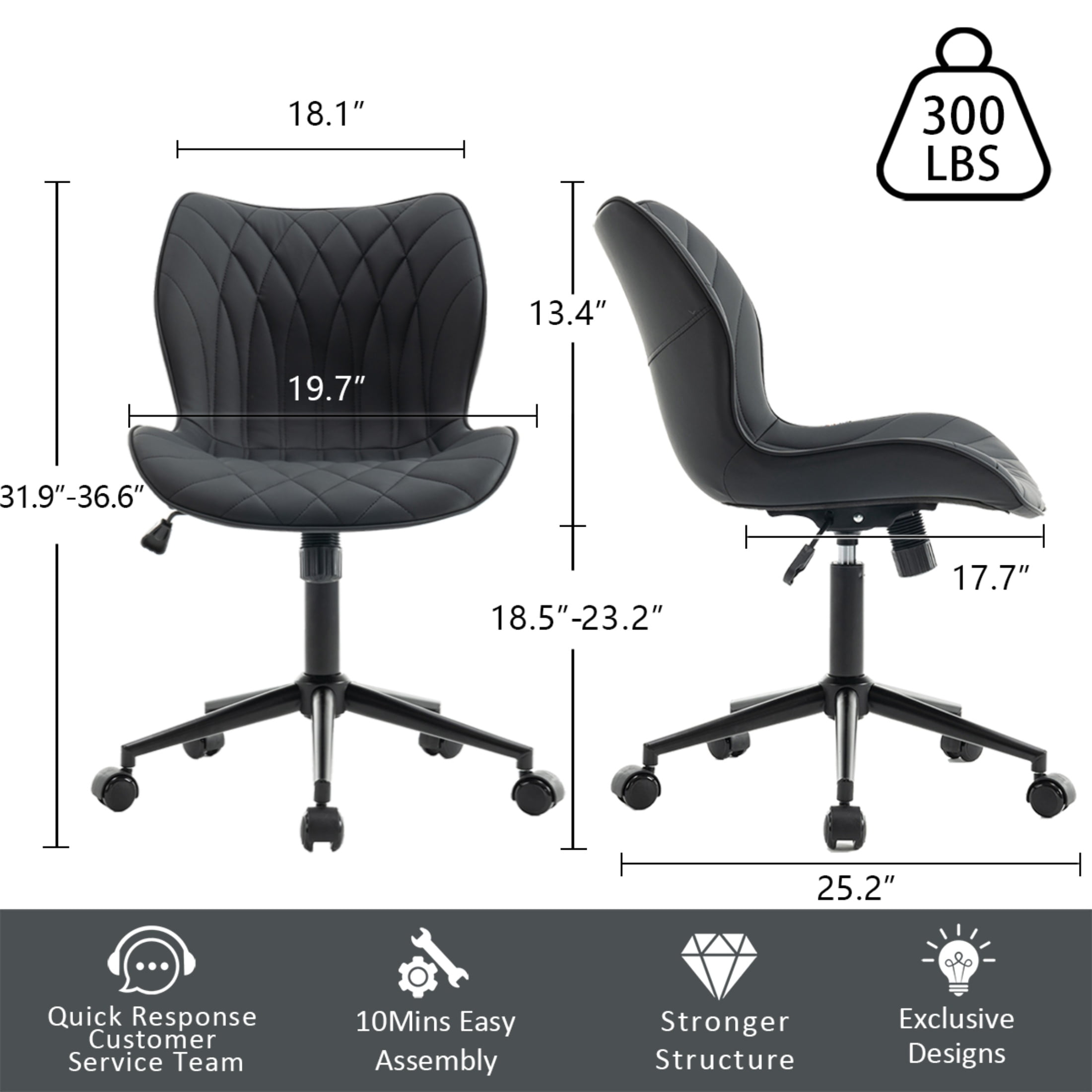 Kidol & Shellder PU Leather Desk Chair, Adjustable Swivel Office Chair, Upholstered Modern Task Chair with Wheels, Ergonomic Swivel Chair, High Back Chair, Gray Purple