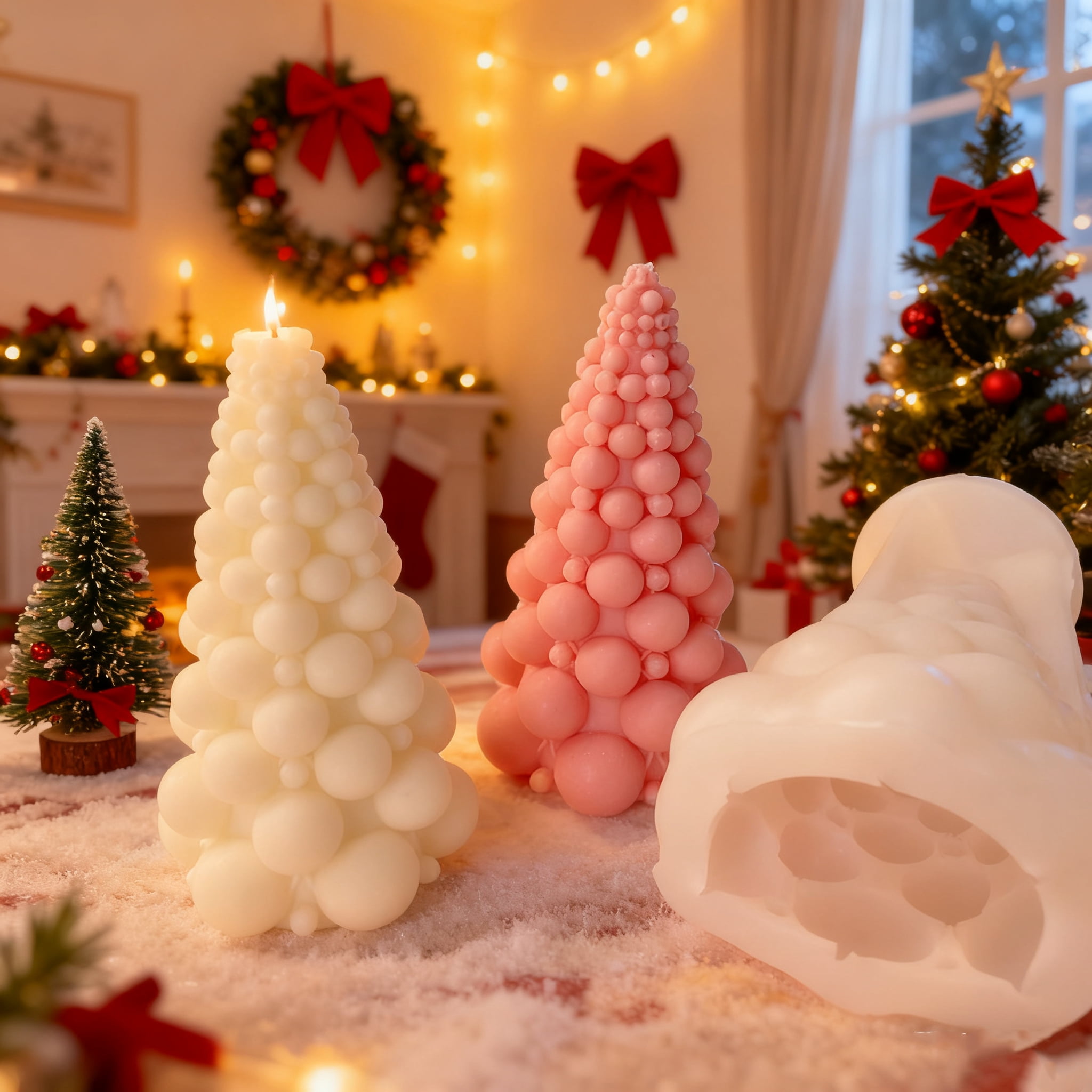 JDH Christmas Mold 3D Christmas Tree Silicone Aromatherapy Candle Mold for Candle Making, Xmas Pine Tree Silicone Soap Molds DIY Cake Decorating Candle Making Supplies