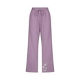 thumbnail image 3 of Usmixi Womens Plus Size Straight Cropped Trousers Casual Dandelion Print Cotton Linen Comfy Pants Drawstring Elastic Waist 3/4 Pants with Pocket Purple m, 3 of 4