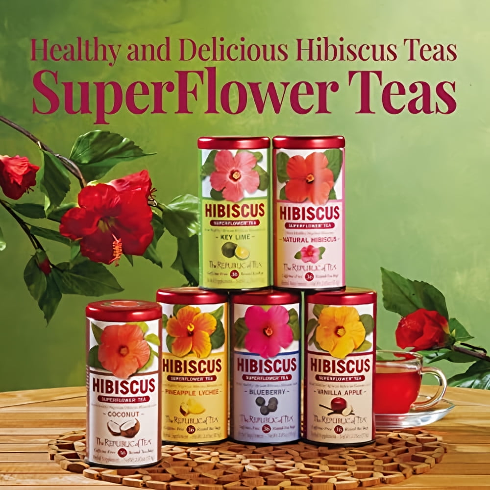 The Republic of Tea Hibiscus Superflower Tea Pineapple Lychee 2.03 oz (Pack of 4)
