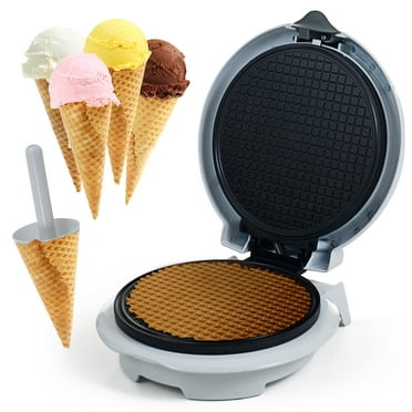 Chef Buddy Electric Nonstick Waffle Cone Maker with Shaper Cone (White)