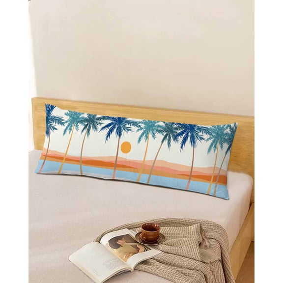 Summer Boho Throw Pillow Cover, Tropical Coconut Tree Sun Geometric Rectangle Decorative Pillow Case Protector Soft Cushion Cover Lumbar Pillowcase for Couch Sofa Bedroom Car Chair Decor 20x54 Inch