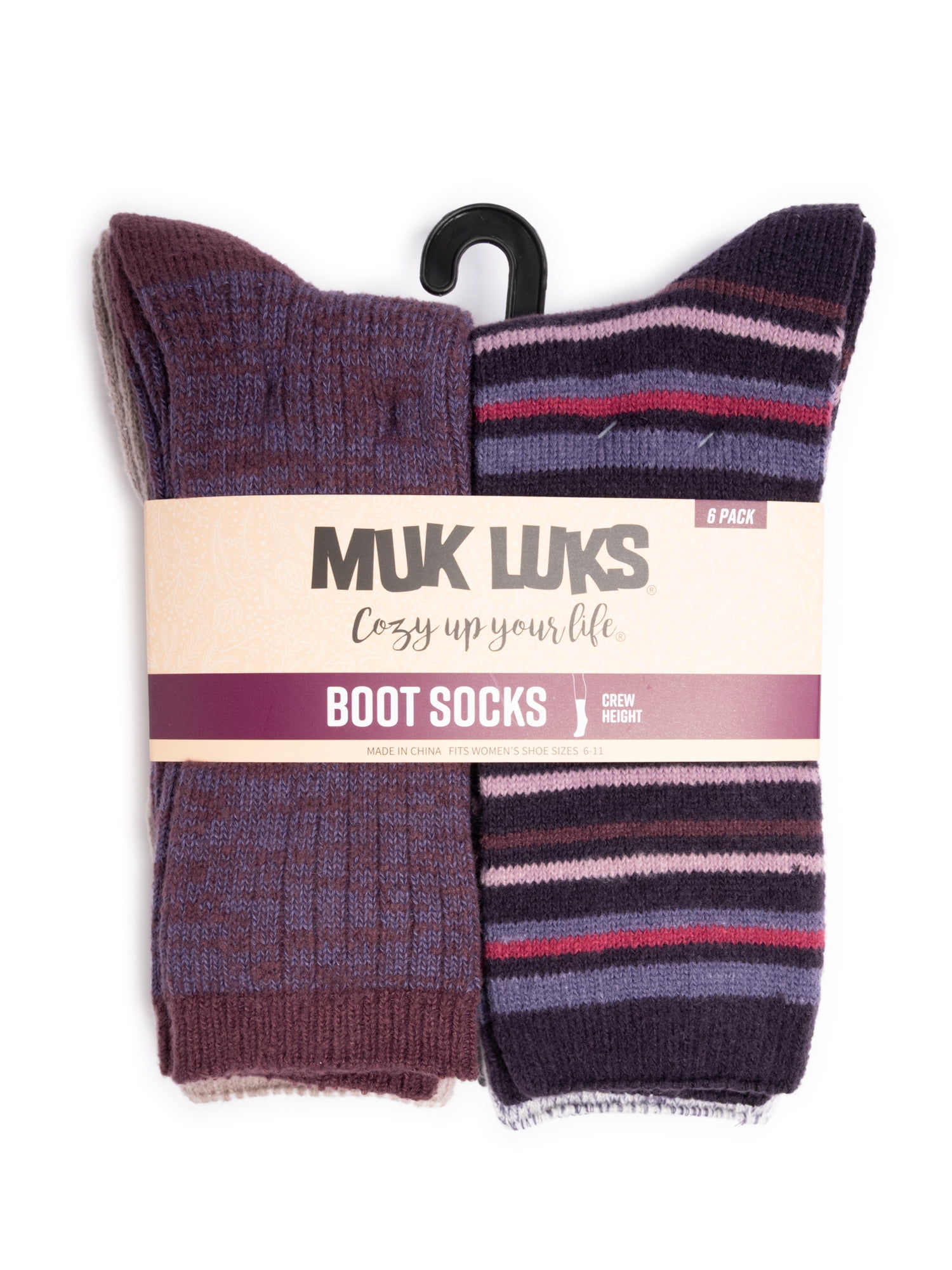 MUK LUKS Women's Fluffy Dream Crew Socks, 6-Pack, One Size
