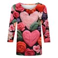 thumbnail image 5 of Qertyioot Chemise Ample à Manches 3/4 pour Femmes T-shirts Imprimés Mode Saint-Valentin Col Rond Hauts Décontractés, 5 of 5