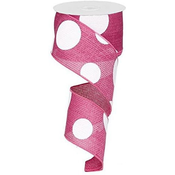 Giant Multi Dots Faux Burlap Wired Edge Ribbon - 2.5 Inch x 10 yards Pink, White : RG0120011