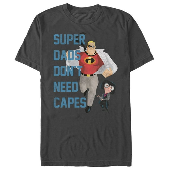 Men's The Incredibles Super Dads Don't Need Capes  Graphic Tee Charcoal Small
