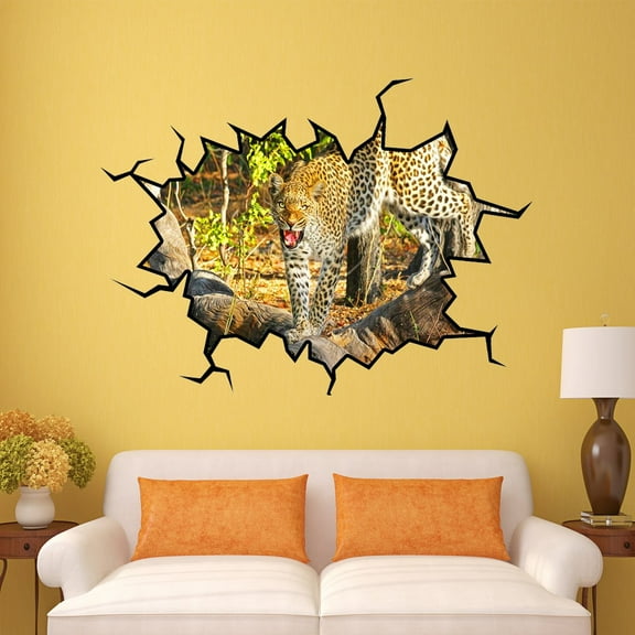 VWAQ Safari Wall Decal Cracked Hole In The Wall Leopard Mural Sticker - WC15 (18"H X 22"W)