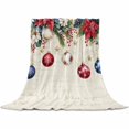 thumbnail image 2 of Christmas Balls Poinsettia Throw Flannel Blanket 50x60In Fir Leaf Berries Pine Cones Retro Super Soft Cozy Bed Blanket, Lightweight Plush Fuzzy Bed Throw for Bedroom Sofa Couch Living Room, 2 of 4