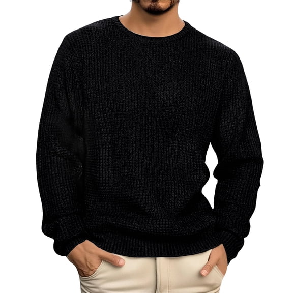 Men's Long Sleeve Crew Neck Knit Sweater Classic Fit Solid Casual Pullover Top