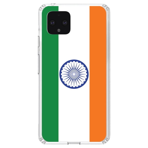 DistinctInk Clear Shockproof Hybrid Case for Google Pixel 4 (5.7" Screen) - TPU Bumper, Acrylic Back, Tempered Glass Screen Protector - India Flag Indian - Show Your Love of India