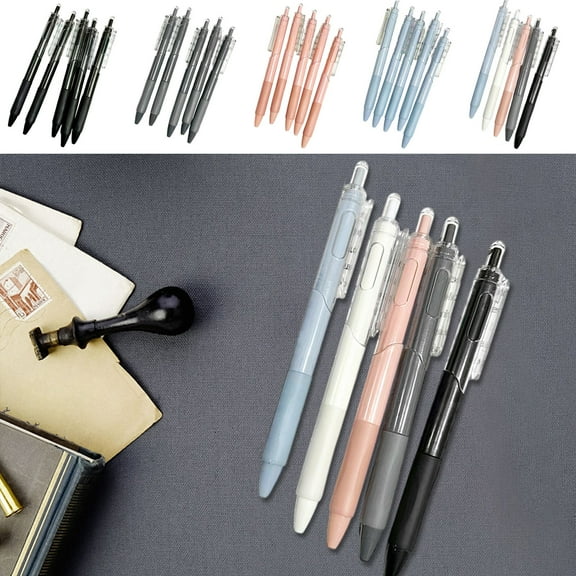 Fine Point Marker Pen Set | ST Head | Push Action | Fast-Drying Ink | Refillable | Soft Rubber Grip | Smooth Writing | 5 Pens | Multicolor Gray Black Pink Blue | 14.8cm | Plastic