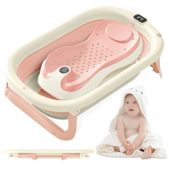 Rupoun Foldable Baby Bathtubs, Collapsible Bathtub for Infant Newborn Boys and Girls, Portable, Plastic, Pink