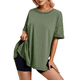 thumbnail image 2 of Camiseta Holgada de Algodón de Color Liso con Cuello Redondo y Aberturas Laterales, Color Verde Oscuro, Talla L, 2 of 6