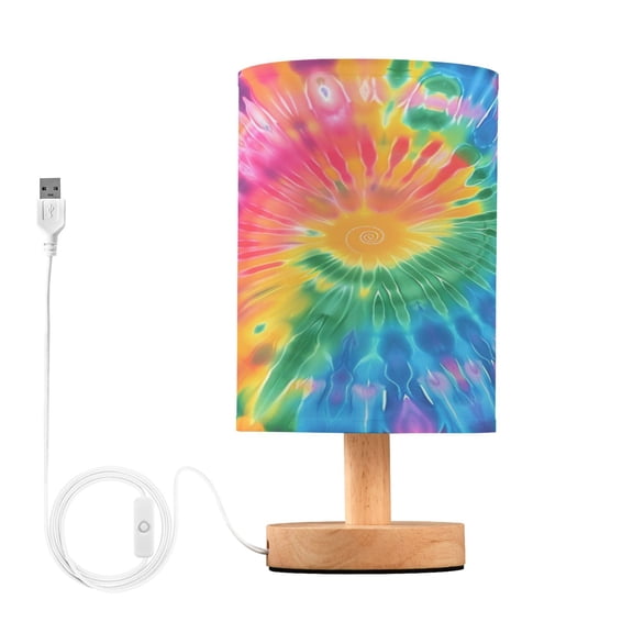 Blue Tie Dye Bedside Table Lamp Desk Warm Lights with USB Charging Port Cylinder LED Lamps for Bedroom Living Room Office
