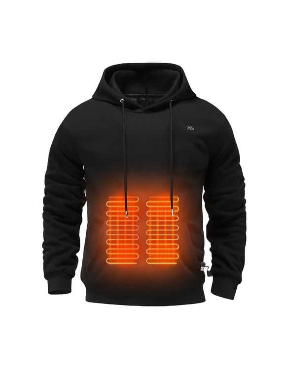 Men's Heated Hoodies Unisex Hooded Sweatshirt Pullover Long Sleeve Warm USB Outdoor Casual Sweatshirt Winter Coat Black L