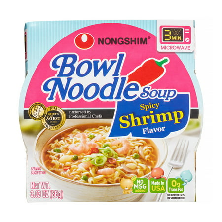 Nongshim Bowl Noodle Spicy Shrimp, 3.03 Oz, 12 Ct (Best Instant Noodle Bowls)