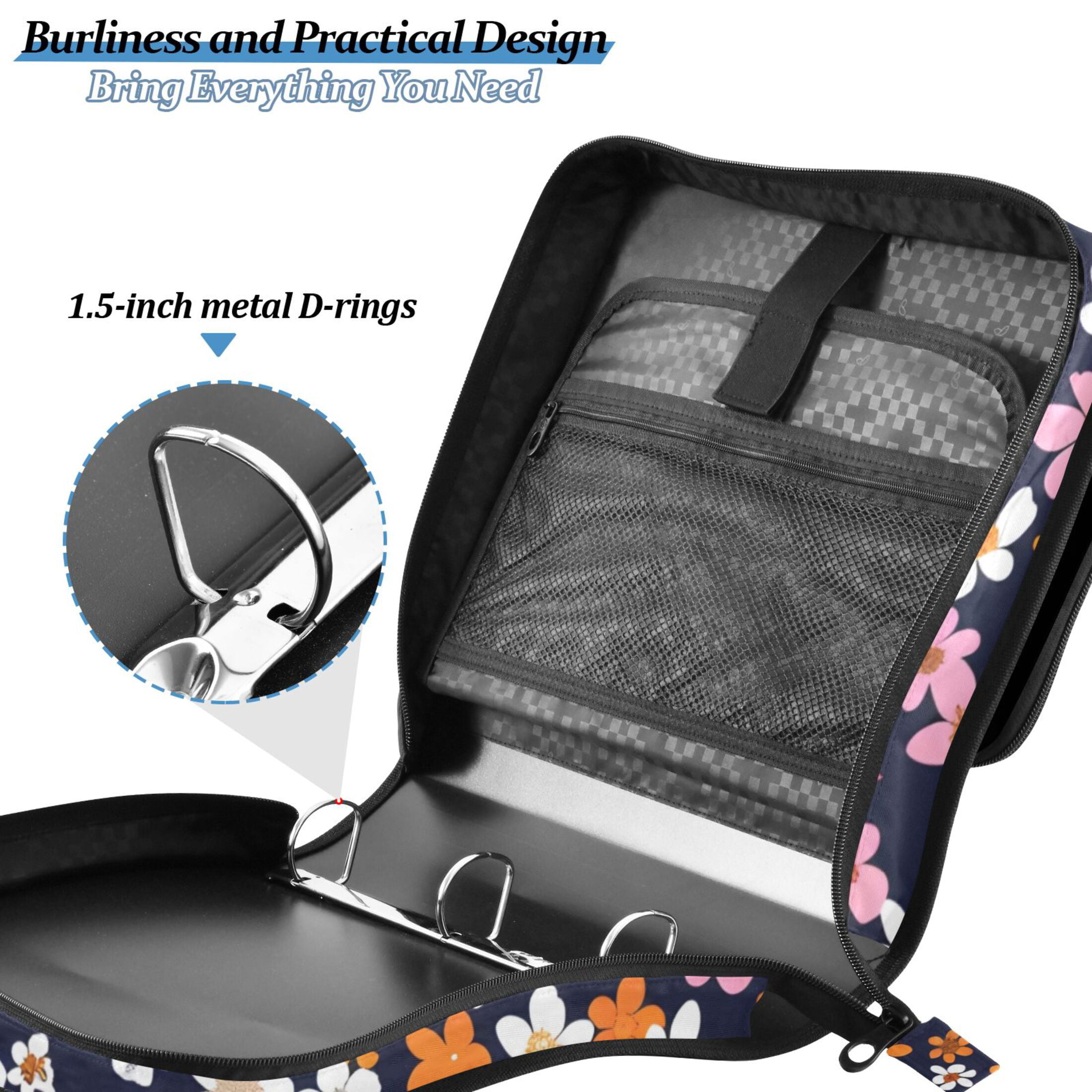 ALAZA Zipper Binder Small Flowers Floral 3 Ring Trapper Keeper File Folder Organizer Bag
