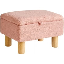 Teddy Velvet Small Ottoman Foot Rest, Foot Stools with Storage Small, Upholstered Rectangle Wood Ottoman with Safety Hinge Flip Top, Bed Stool for Bedroom Dorm Teddy Pink