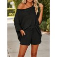 thumbnail image 4 of 2 PCS Off Shoulder Women's Outfits Sweater Sets Knit Top Shorts Matching Suits Cute Pajama Lounge Set, 4 of 6